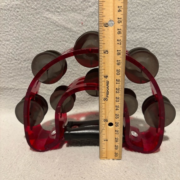 Heavy Duty Red Plastic Half Moon Pandero Tamborine with Jingles - Picture 7 of 8